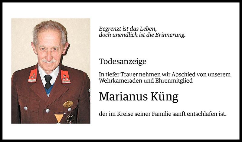  Todesanzeige für Marianus Küng vom 11.06.2014 aus Vorarlberger Nachrichten