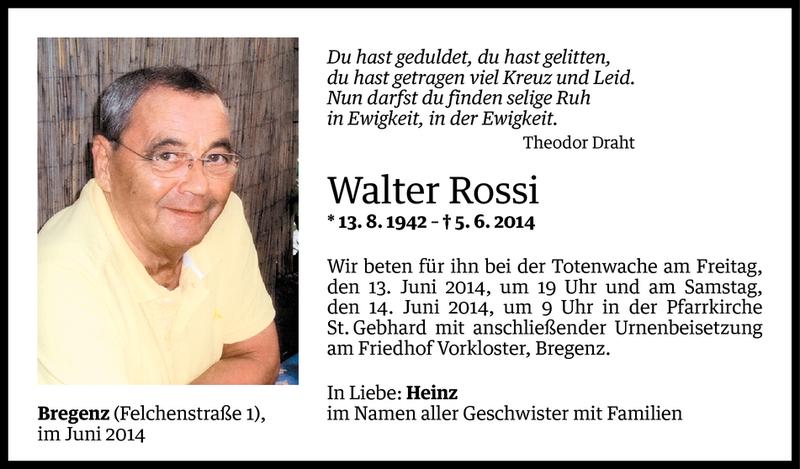  Todesanzeige für Walter Rossi vom 11.06.2014 aus Vorarlberger Nachrichten