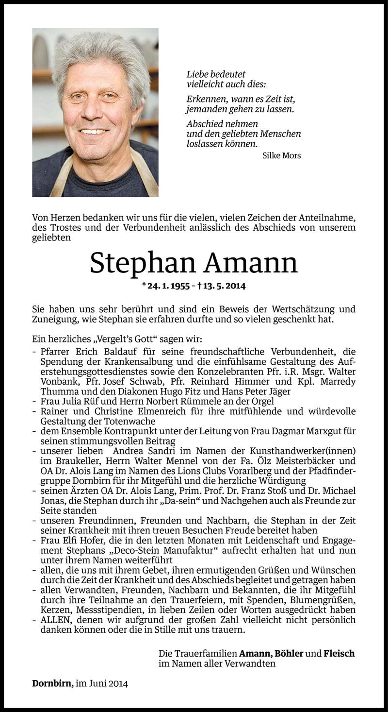  Todesanzeige für Stephan Amann vom 13.06.2014 aus Vorarlberger Nachrichten