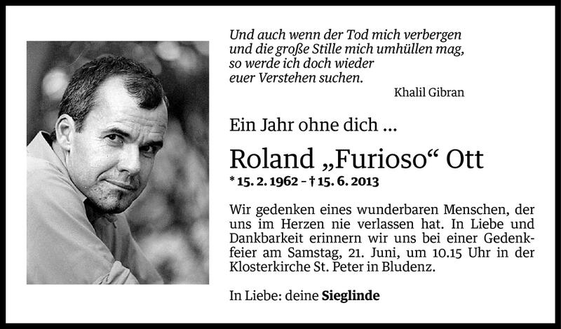  Todesanzeige für Roland Ott vom 13.06.2014 aus Vorarlberger Nachrichten