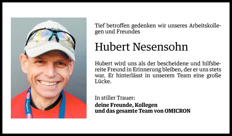  Todesanzeige für Hubert Nesensohn vom 20.06.2014 aus Vorarlberger Nachrichten