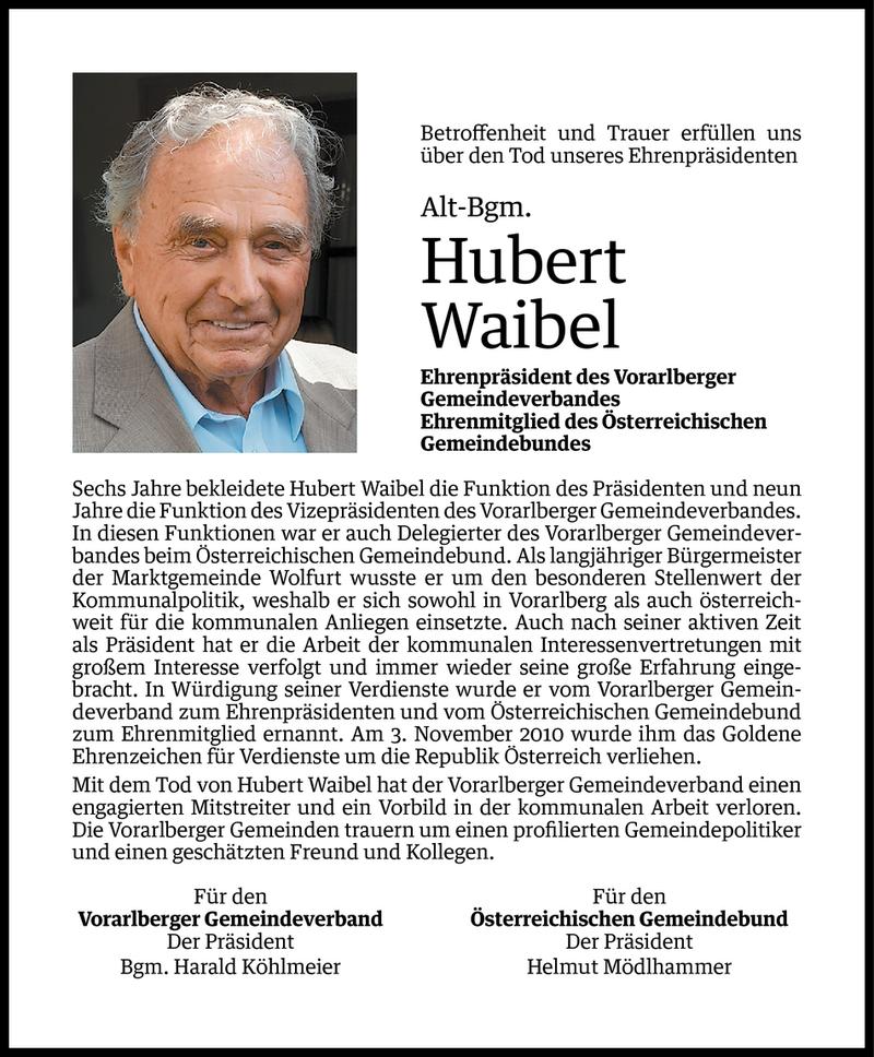  Todesanzeige für Hubert Waibel vom 20.06.2014 aus Vorarlberger Nachrichten