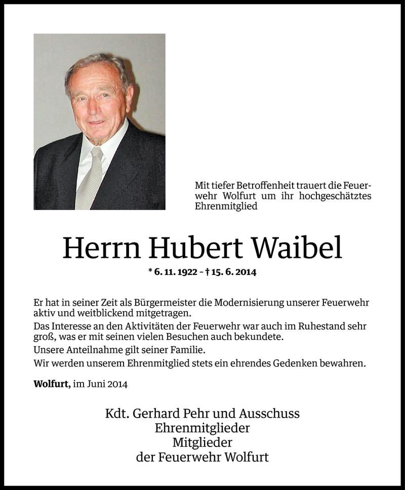  Todesanzeige für Hubert Waibel vom 20.06.2014 aus Vorarlberger Nachrichten