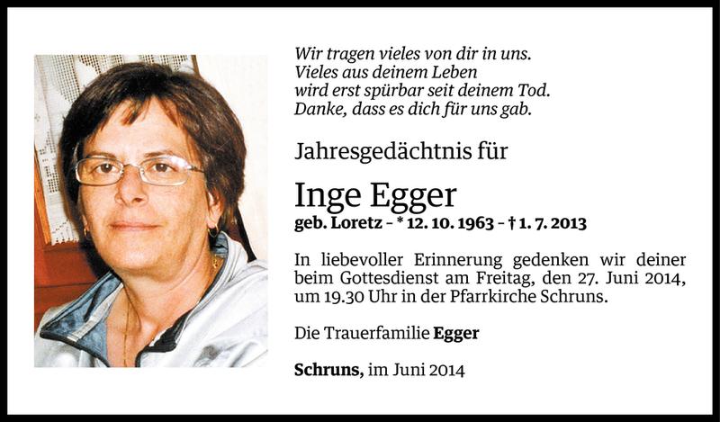  Todesanzeige für Inge Egger vom 24.06.2014 aus Vorarlberger Nachrichten