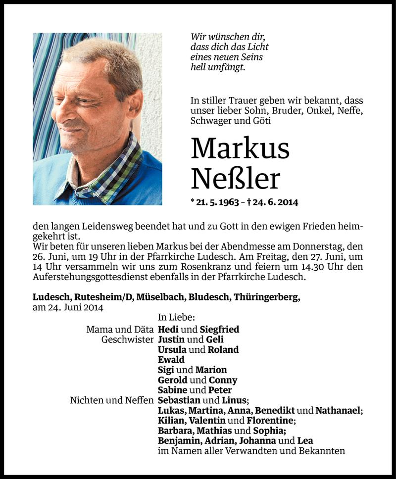  Todesanzeige für Markus Neßler vom 24.06.2014 aus Vorarlberger Nachrichten