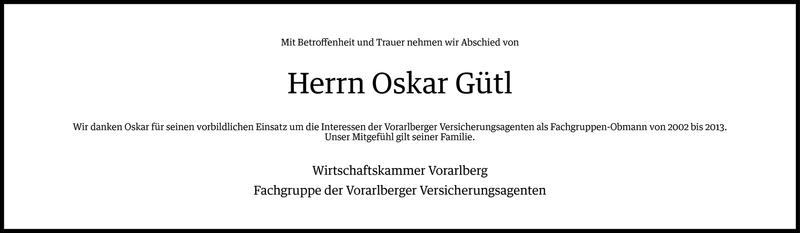  Todesanzeige für Oskar Gütl vom 25.06.2014 aus Vorarlberger Nachrichten