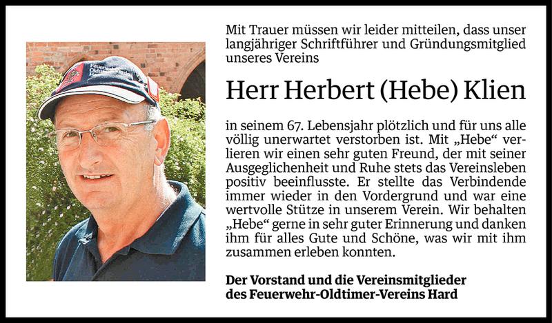  Todesanzeige für Herbert Klien vom 25.06.2014 aus Vorarlberger Nachrichten