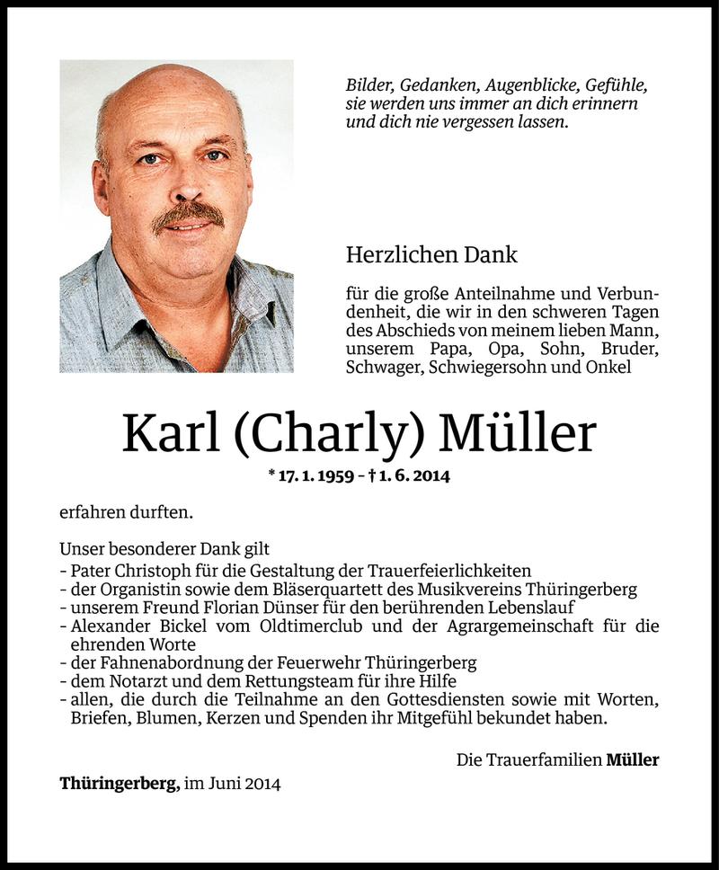  Todesanzeige für Karl Müller vom 25.06.2014 aus Vorarlberger Nachrichten