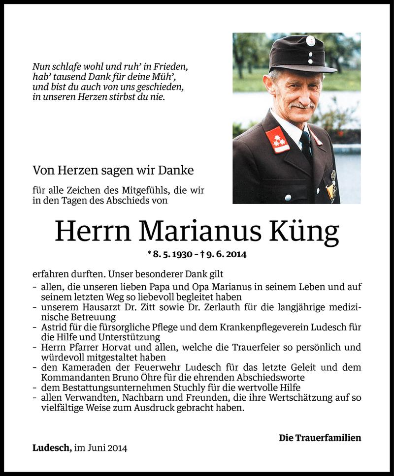  Todesanzeige für Marianus Küng vom 26.06.2014 aus Vorarlberger Nachrichten