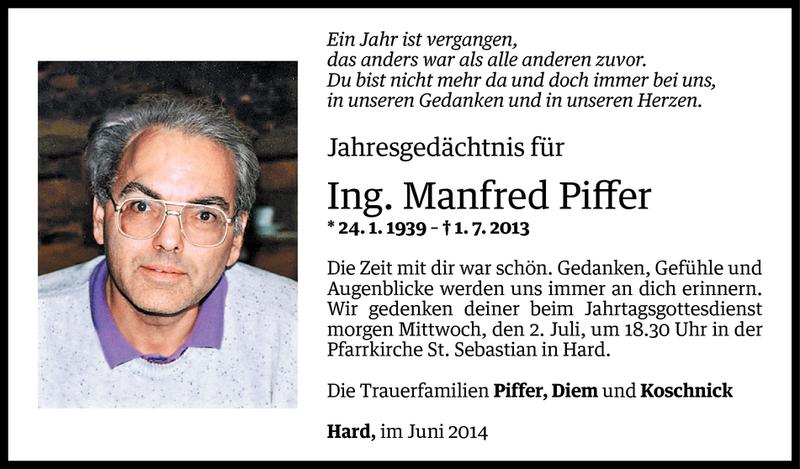  Todesanzeige für Manfred Piffer vom 30.06.2014 aus Vorarlberger Nachrichten