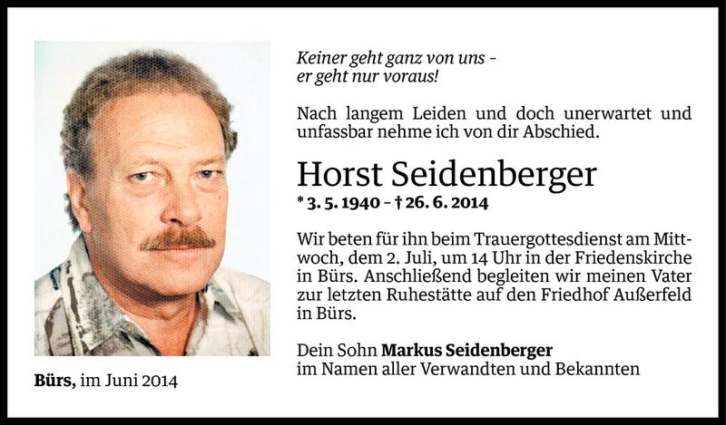  Todesanzeige für Horst Seidenberger vom 01.07.2014 aus Vorarlberger Nachrichten