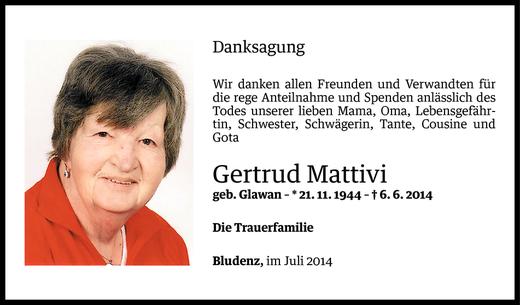 Todesanzeige von Gertrud Mattivi von Vorarlberger Nachrichten