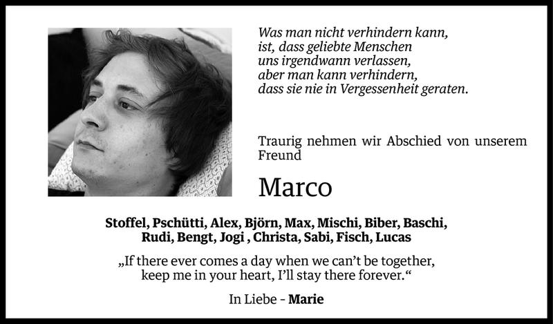  Todesanzeige für Marco Willi vom 03.07.2014 aus Vorarlberger Nachrichten