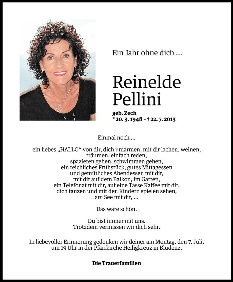  Todesanzeige für Reinelde Pellini vom 04.07.2014 aus Vorarlberger Nachrichten