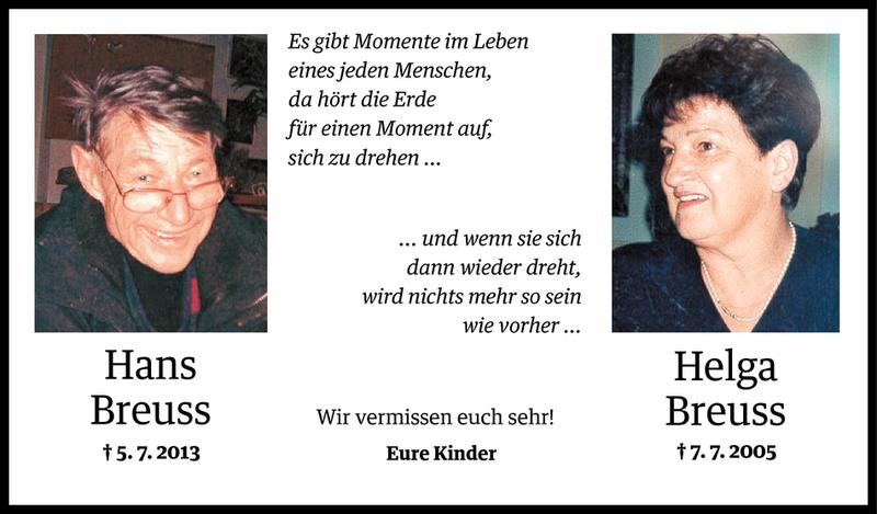  Todesanzeige für Hans und Helga Breuss vom 04.07.2014 aus Vorarlberger Nachrichten
