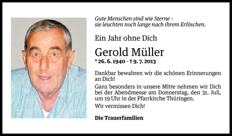  Todesanzeige für Gerold Müller vom 08.07.2014 aus Vorarlberger Nachrichten