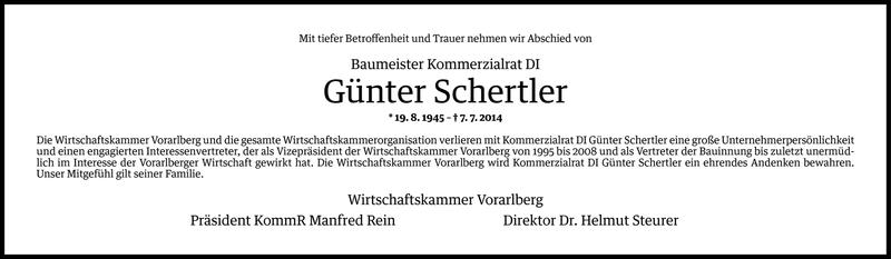  Todesanzeige für Günter Schertler vom 08.07.2014 aus Vorarlberger Nachrichten