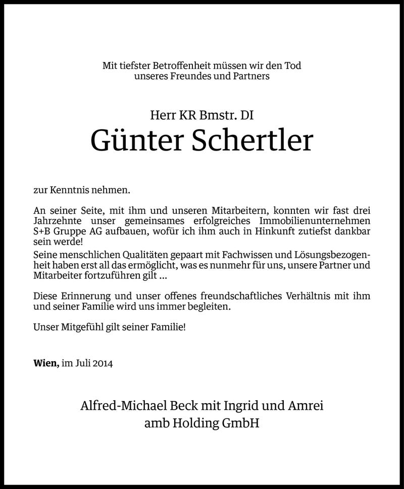  Todesanzeige für Günter Schertler vom 09.07.2014 aus Vorarlberger Nachrichten