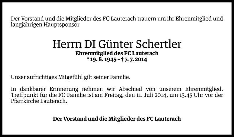  Todesanzeige für Günter Schertler vom 09.07.2014 aus Vorarlberger Nachrichten