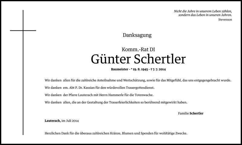  Todesanzeige für Günter Schertler vom 15.07.2014 aus Vorarlberger Nachrichten