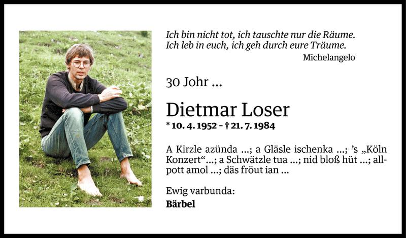  Todesanzeige für Dietmar Loser vom 20.07.2014 aus Vorarlberger Nachrichten