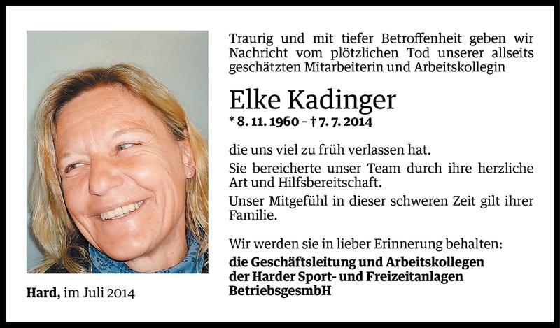  Todesanzeige für Elke Kadinger vom 19.07.2014 aus Vorarlberger Nachrichten