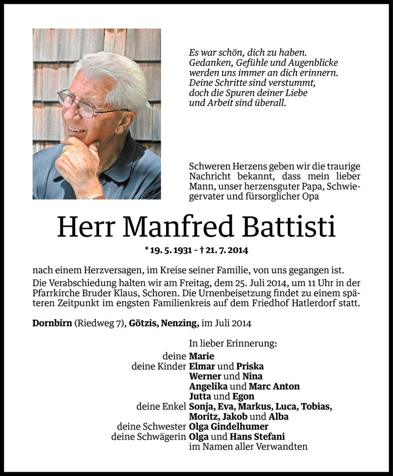  Todesanzeige für Manfred Battisti vom 22.07.2014 aus Vorarlberger Nachrichten