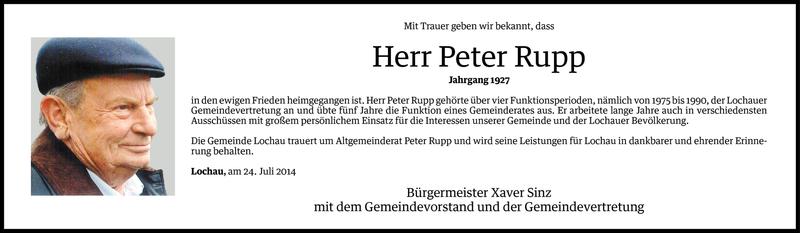  Todesanzeige für Peter Rupp vom 24.07.2014 aus Vorarlberger Nachrichten