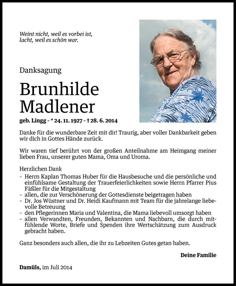  Todesanzeige für Brunhilde Madlener vom 25.07.2014 aus Vorarlberger Nachrichten