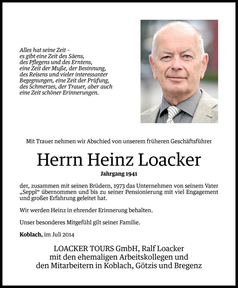  Todesanzeige für Heinz Loacker vom 29.07.2014 aus Vorarlberger Nachrichten