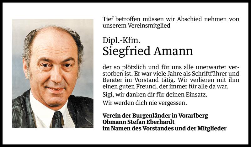  Todesanzeige für Siegfried Amann vom 30.07.2014 aus Vorarlberger Nachrichten