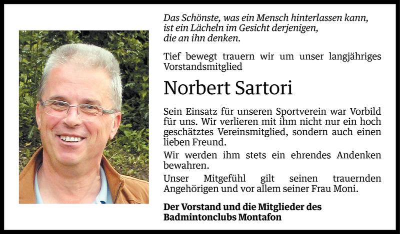  Todesanzeige für Norbert Sartori vom 30.07.2014 aus Vorarlberger Nachrichten