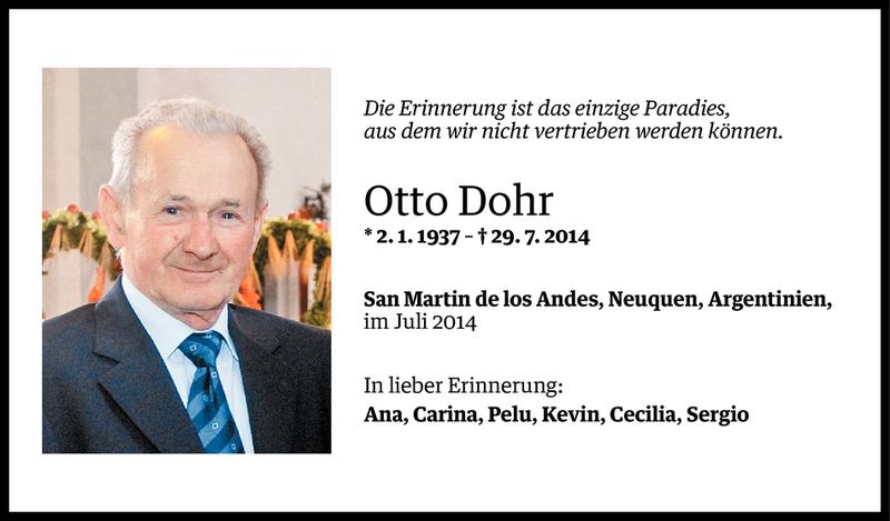  Todesanzeige für Otto Dohr vom 30.07.2014 aus Vorarlberger Nachrichten