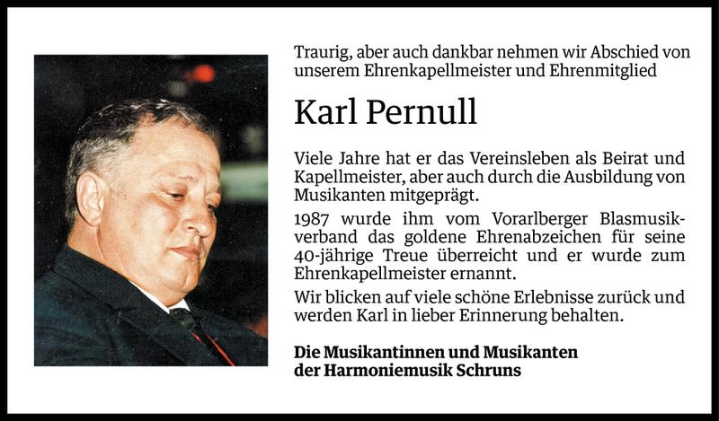  Todesanzeige für Karl Pernull vom 01.08.2014 aus Vorarlberger Nachrichten