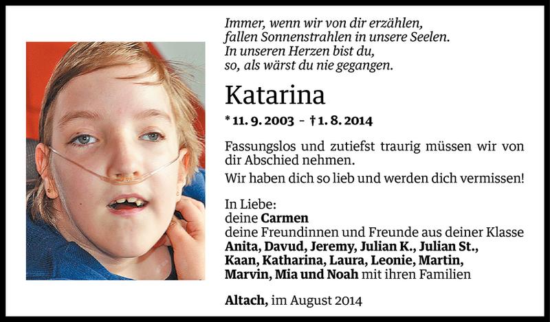  Todesanzeige für Katarina Arabadzic vom 05.08.2014 aus Vorarlberger Nachrichten