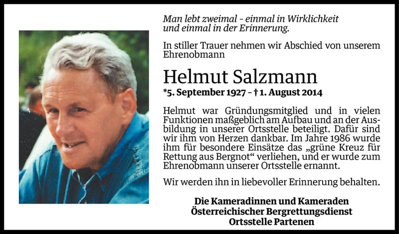  Todesanzeige für Helmut Salzmann vom 04.08.2014 aus Vorarlberger Nachrichten