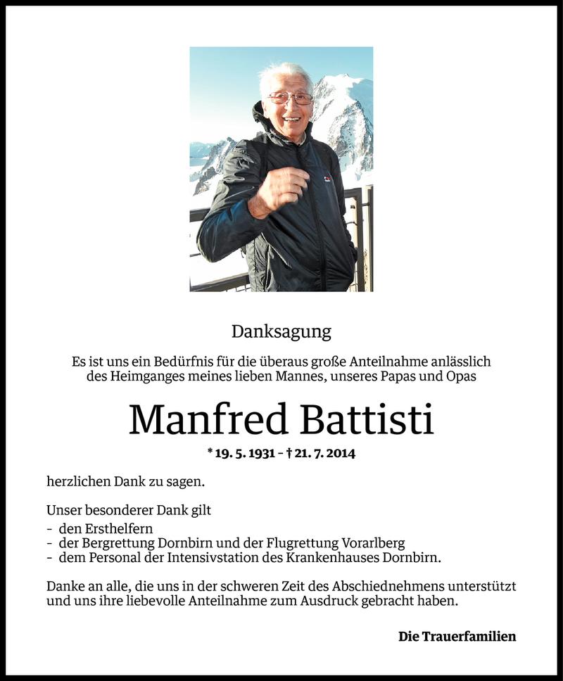  Todesanzeige für Manfred Battisti vom 14.08.2014 aus Vorarlberger Nachrichten