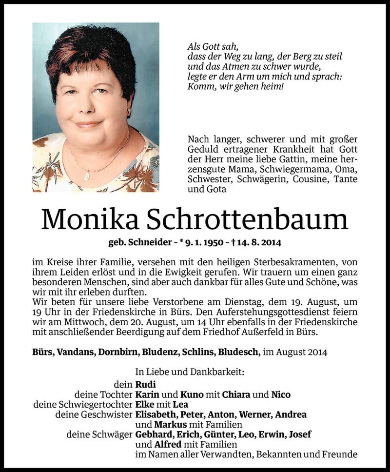  Todesanzeige für Monika Schrottenbaum vom 18.08.2014 aus Vorarlberger Nachrichten