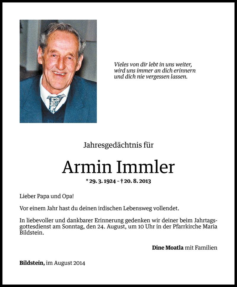  Todesanzeige für Armin Immler vom 22.08.2014 aus Vorarlberger Nachrichten