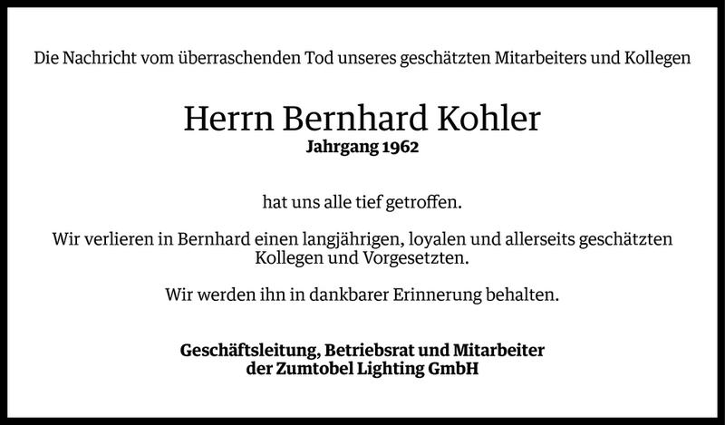  Todesanzeige für Bernhard Kohler vom 22.08.2014 aus Vorarlberger Nachrichten