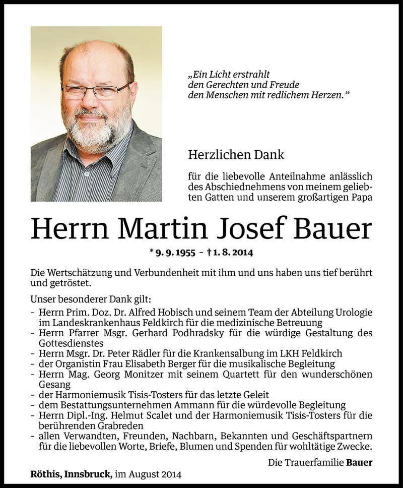  Todesanzeige für Martin Josef Bauer vom 28.08.2014 aus Vorarlberger Nachrichten