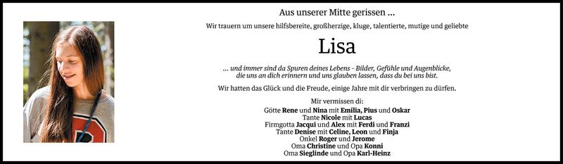  Todesanzeige für Lisa Bickel vom 26.08.2014 aus Vorarlberger Nachrichten