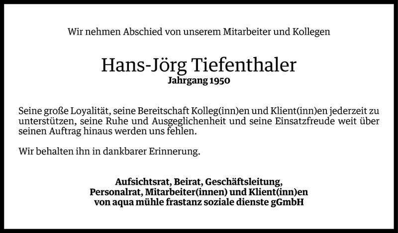  Todesanzeige für Hans-Jörg Tiefenthaler vom 26.08.2014 aus Vorarlberger Nachrichten