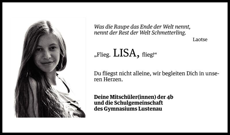  Todesanzeige für Lisa Bickel vom 26.08.2014 aus Vorarlberger Nachrichten
