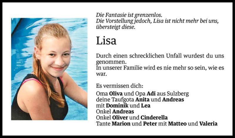  Todesanzeige für Lisa Bickel vom 27.08.2014 aus Vorarlberger Nachrichten