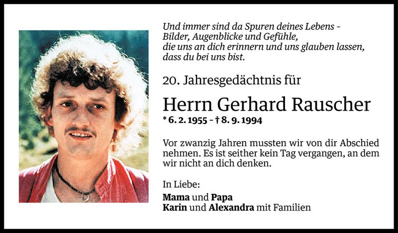  Todesanzeige für Gerhard Rauscher vom 07.09.2014 aus Vorarlberger Nachrichten