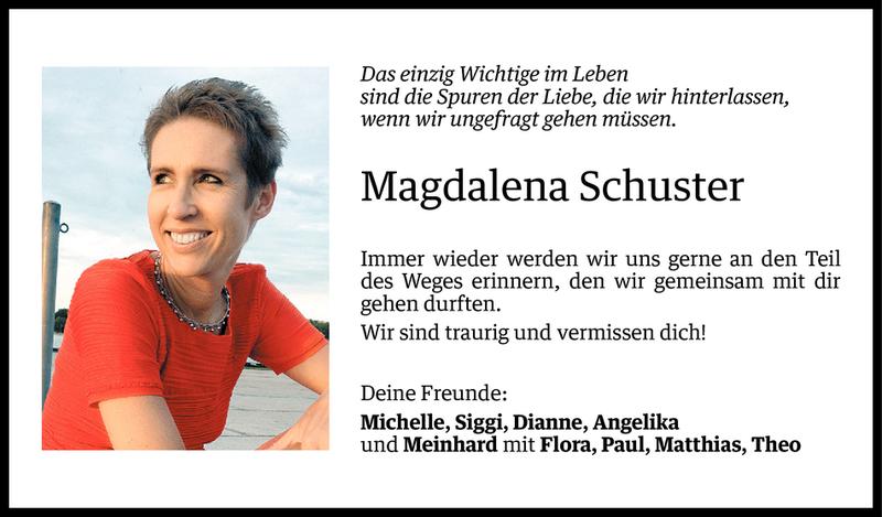  Todesanzeige für Magdalena Schuster vom 02.09.2014 aus Vorarlberger Nachrichten