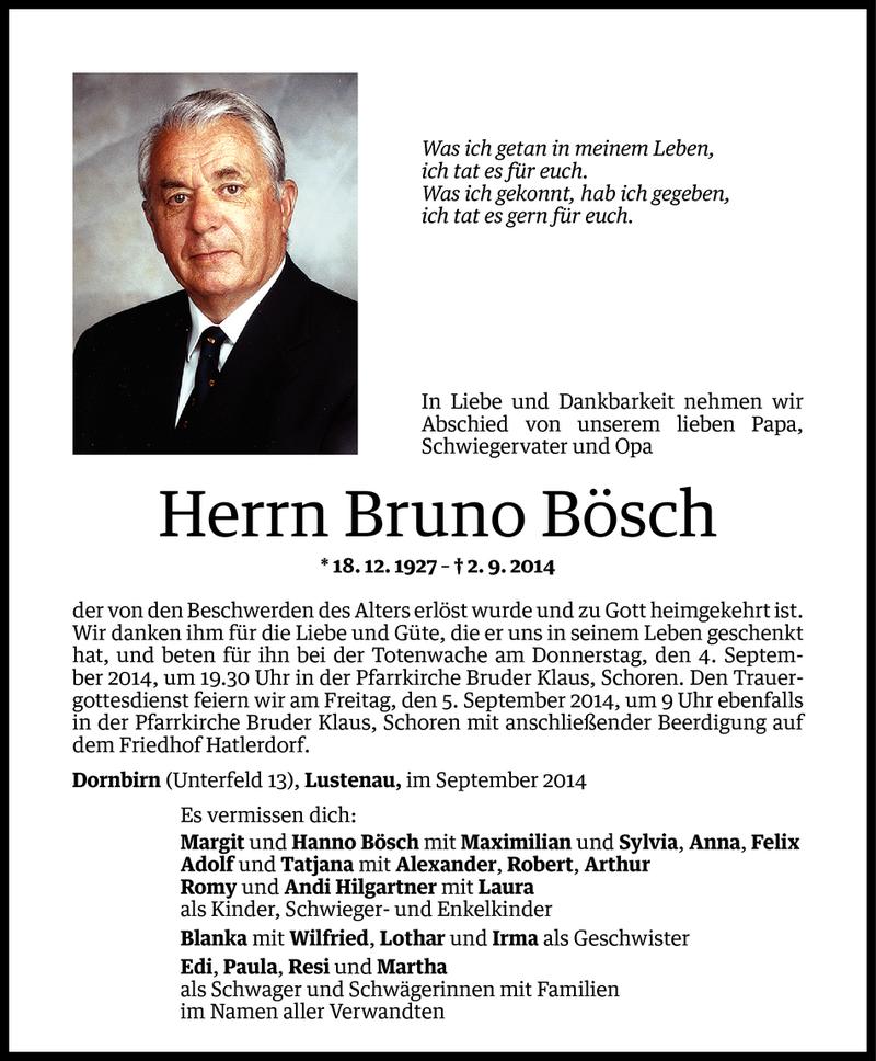  Todesanzeige für Bruno Bösch vom 02.09.2014 aus Vorarlberger Nachrichten