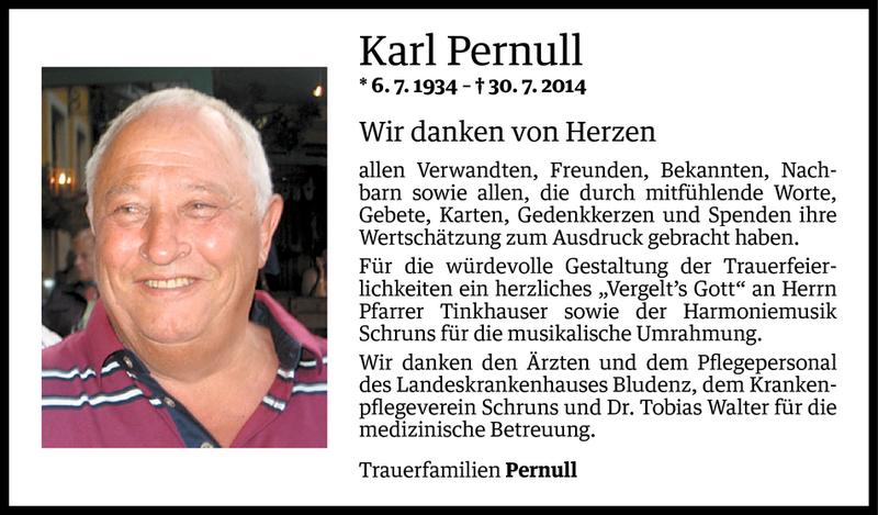  Todesanzeige für Karl Pernull vom 05.09.2014 aus Vorarlberger Nachrichten
