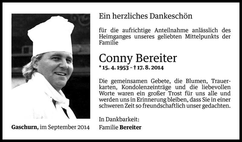  Todesanzeige für Conny Bereiter vom 04.09.2014 aus Vorarlberger Nachrichten